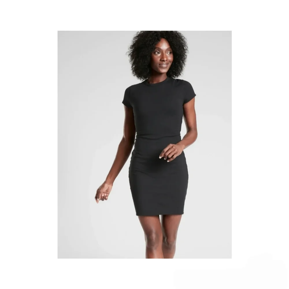 Athleta Destina Reversible Dress Black Gray Small Tall ST Knit Short Sleeve NWT